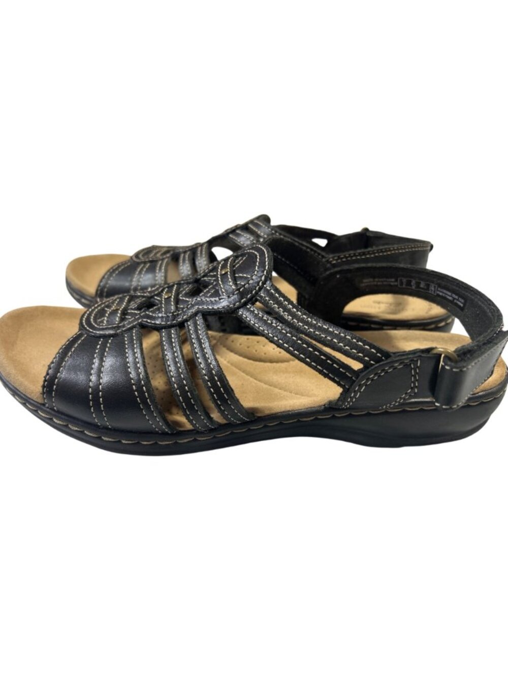 Clarks Collection Womens Size 8.5W Black Leather Sandals Ultimate Comfort - Picture 3 of 13